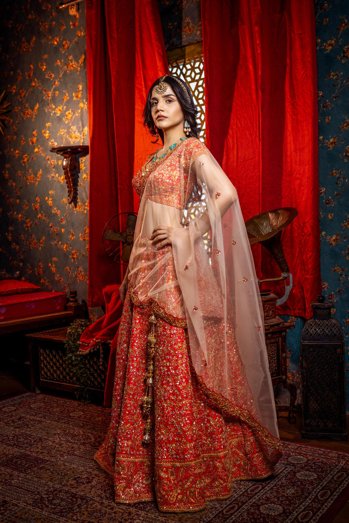 AMARYLLIS RED LEHENGA