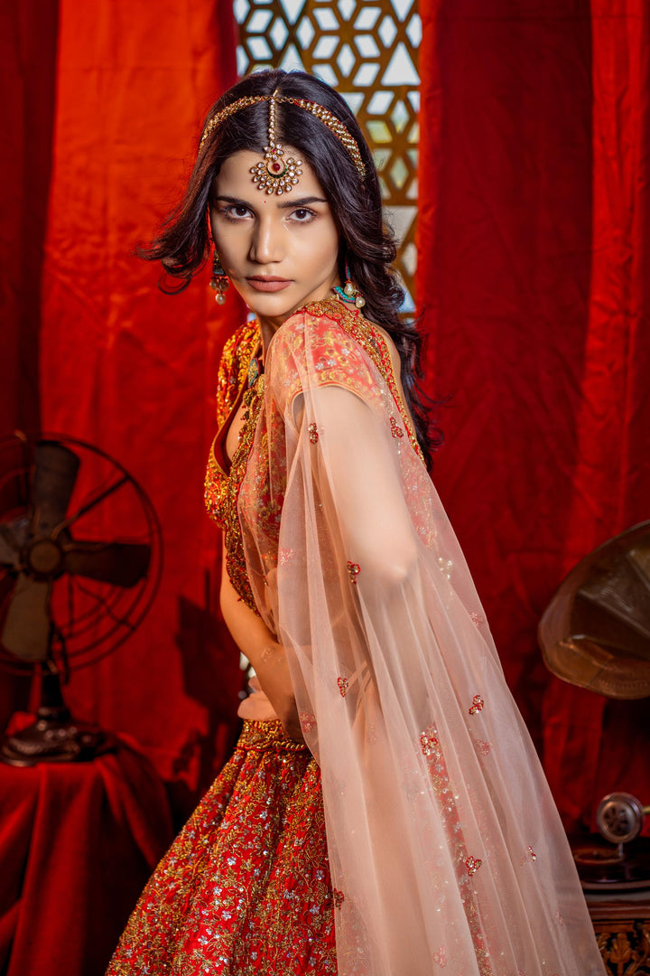 AMARYLLIS RED LEHENGA