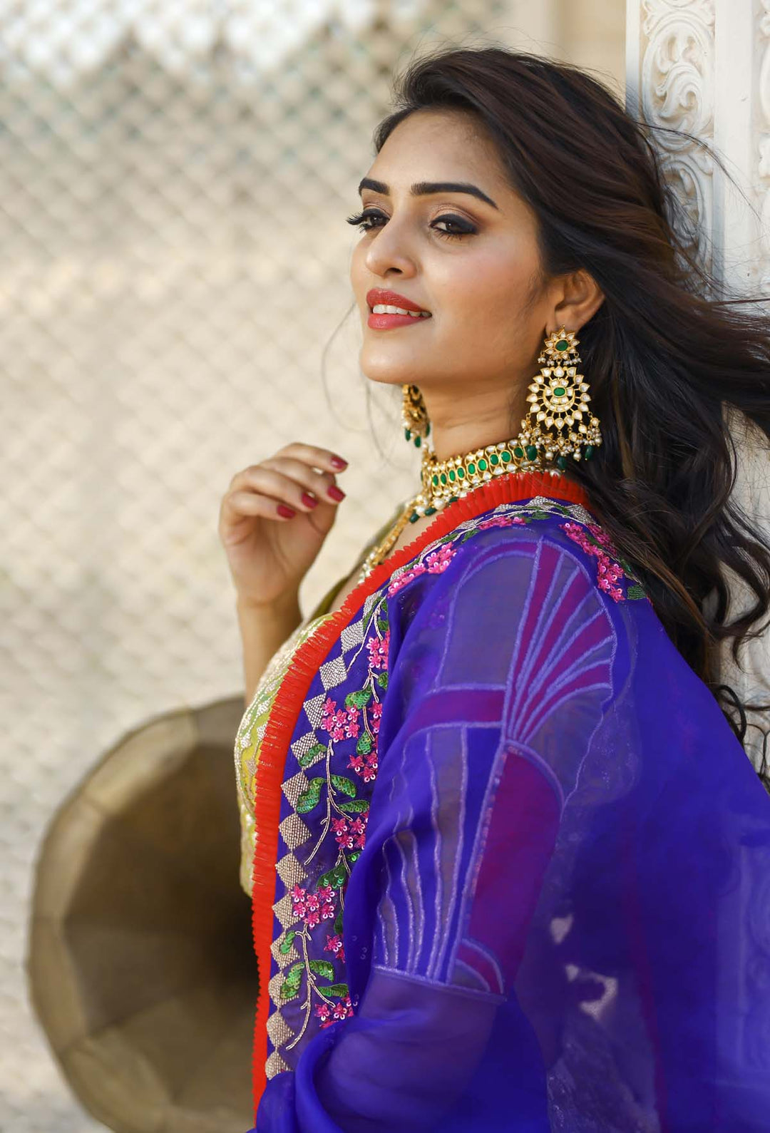 Green with applique work Bridal Lehenga