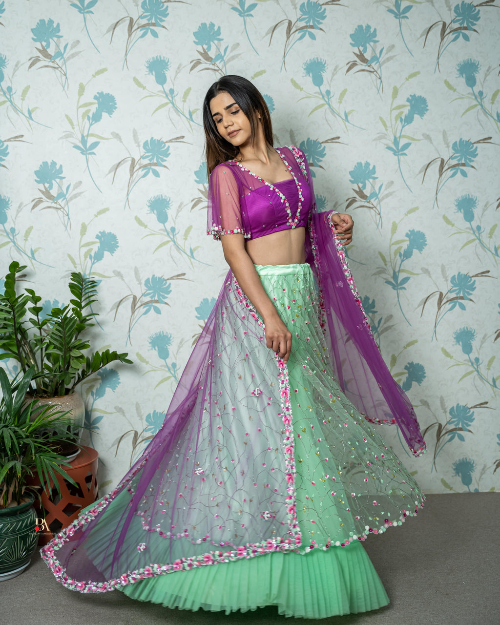 MINT GREEN , PINK LEHENGA SET