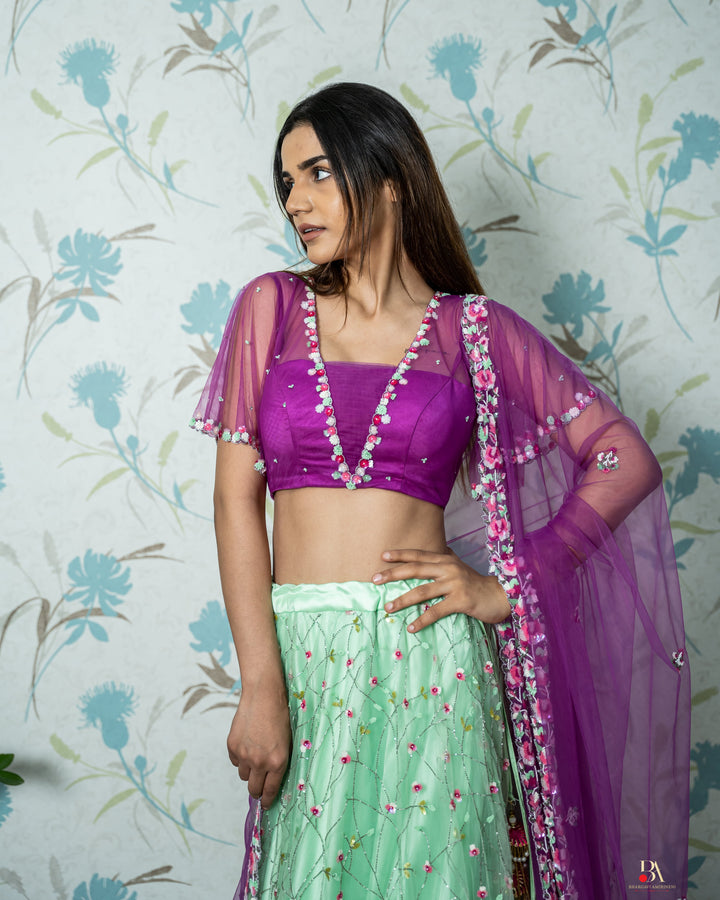 MINT GREEN , PINK LEHENGA SET