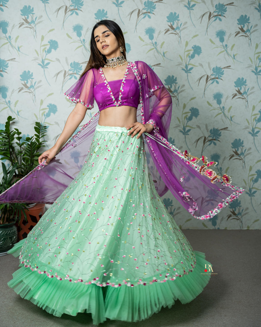 MINT GREEN , PINK LEHENGA SET