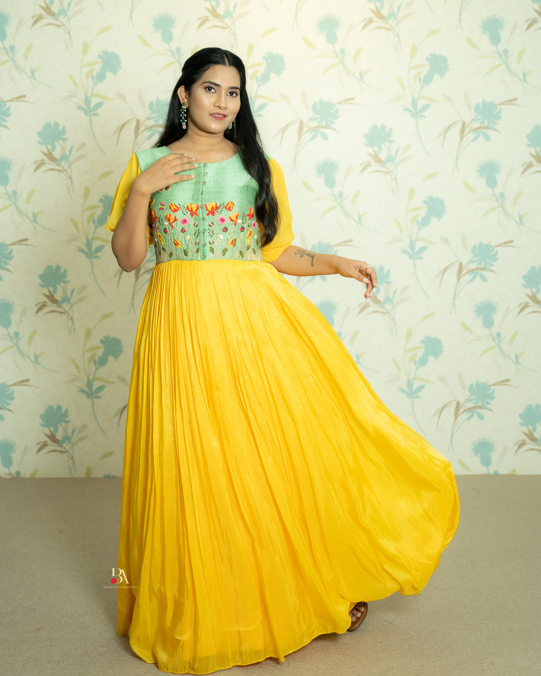 YELLOW WITH FLORAL DRESS