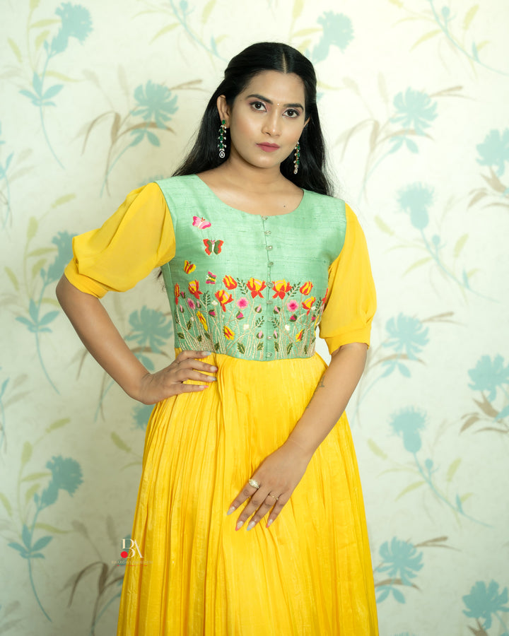 YELLOW WITH FLORAL DRESS
